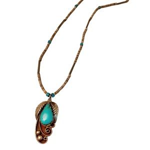 Vintage Turquoise and Silver Teardrop Pendant Necklace Native American